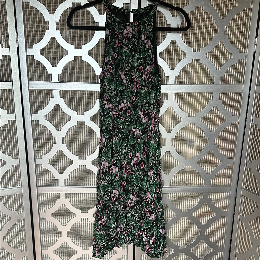 White House Black Market Green and Pink High Low Dress